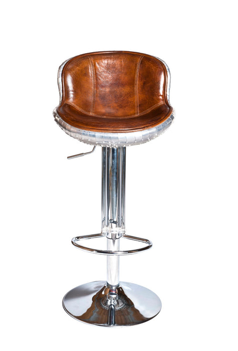 The Baron X2 Aluminium And Brown Leather Bar Stool