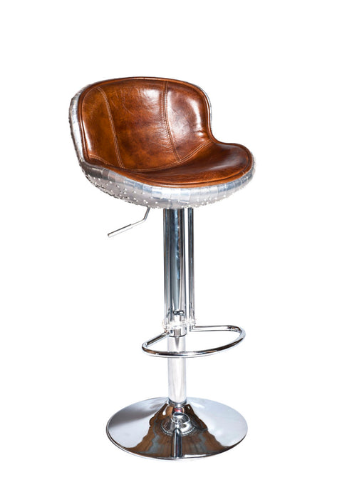 The Baron X2 Aluminium And Brown Leather Bar Stool