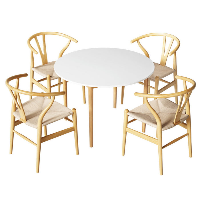 1 Artiss Dining Table and 4 Chairs Set Wishbone Wood