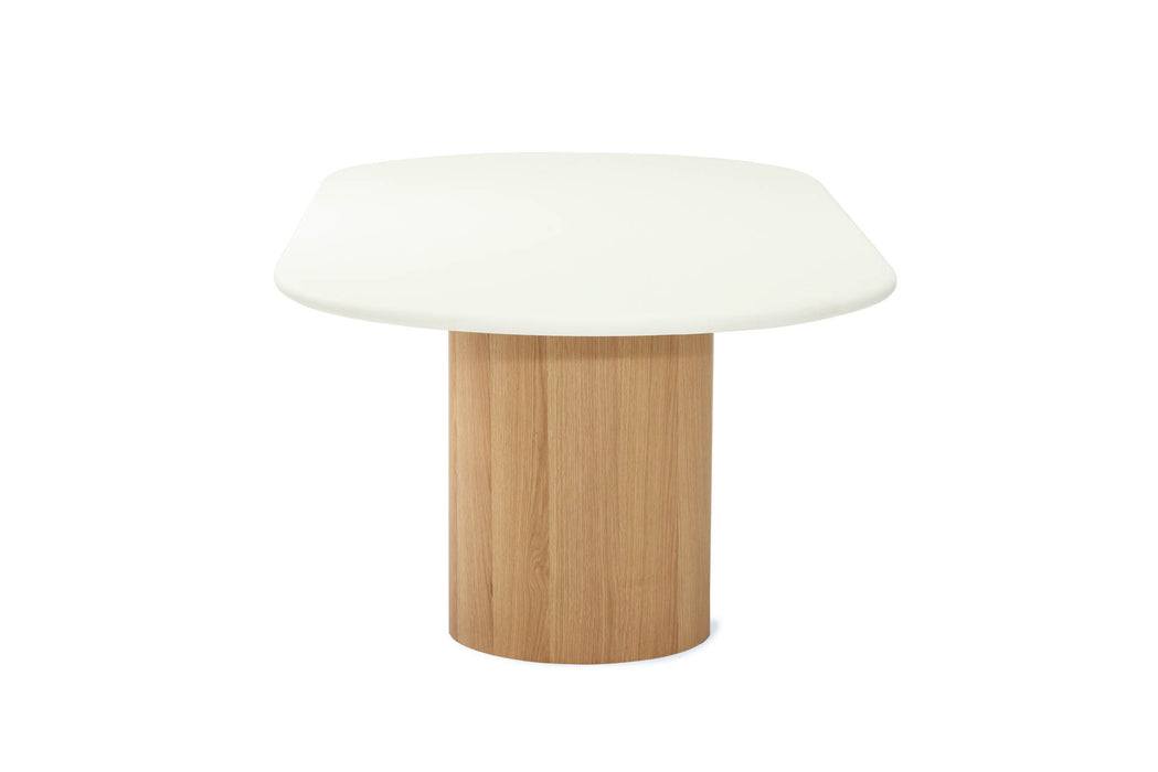 Harlow Oval Dining Table - 240cm  - Natural Oak Base - 240cm White