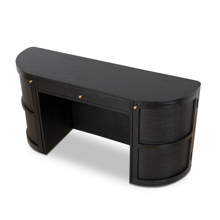 Verso 1.55m Rattan Home Office Desk - Full Black