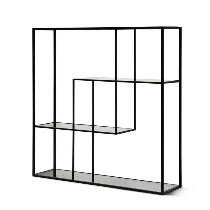 CDT6393-KS Grey Glass Small Shelving Unit - Black Frame