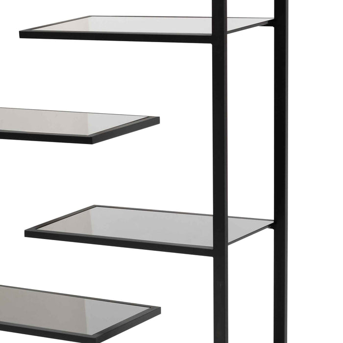 CDT6394-KS 1.8m(H) Black Glass Shelving Unit - Black Frame