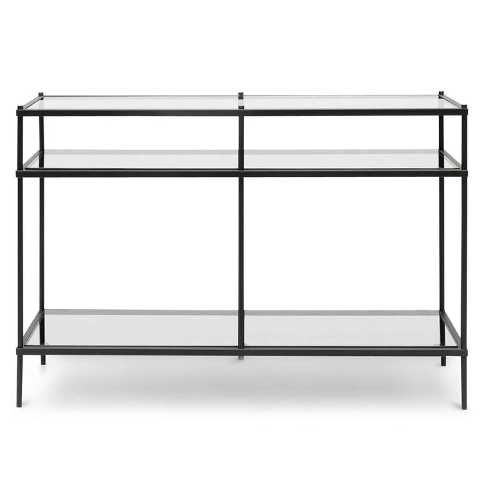 CDT6395-KS 1.2m Grey Glass Console Table - Black Base