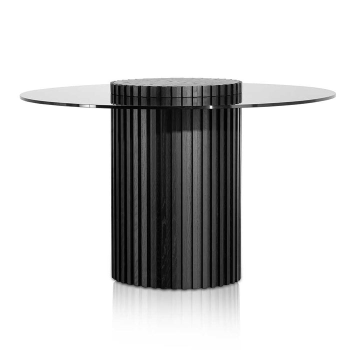 CDT6425-CN 1.2m Grey Glass Round Dining Table - Black