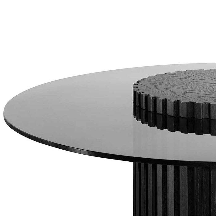 CDT6425-CN 1.2m Grey Glass Round Dining Table - Black