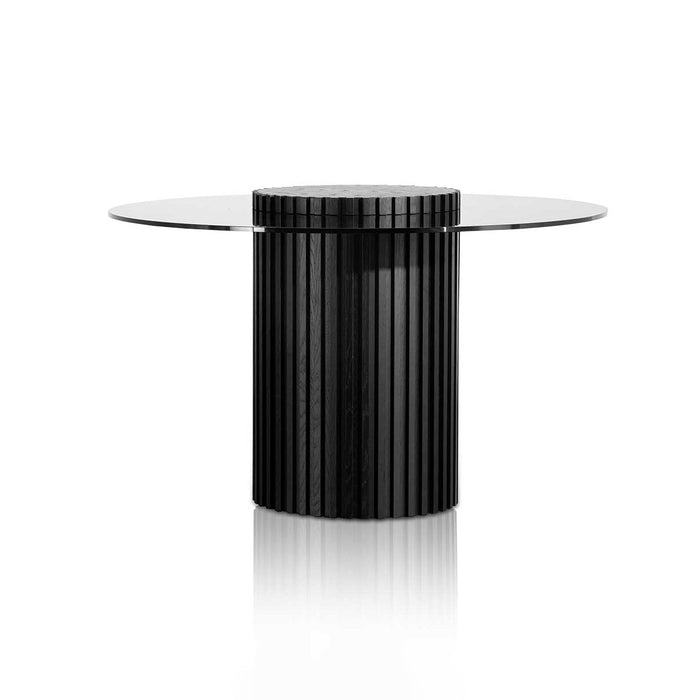 CDT6425-CN 1.2m Grey Glass Round Dining Table - Black