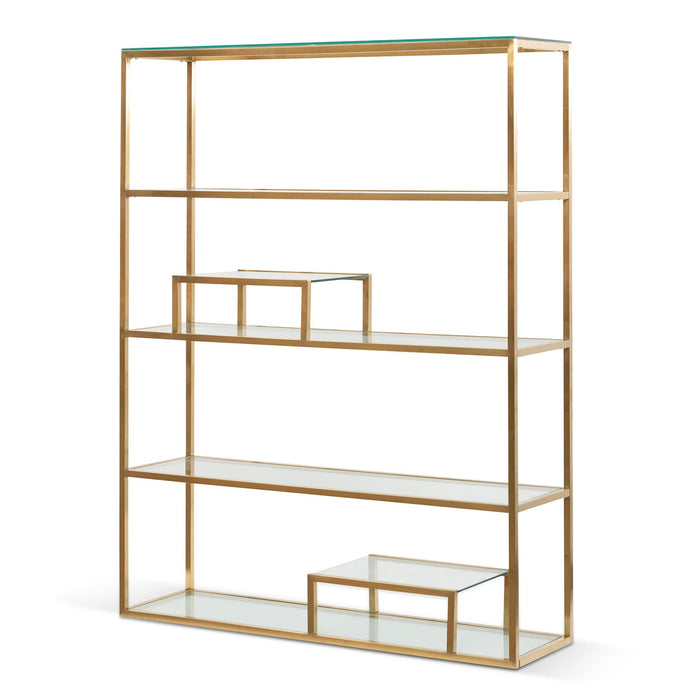 CDT6568-BS 1.4m Glass Shelving Unit - Brushed Gold Frame