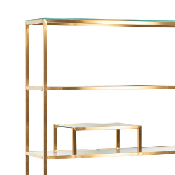 CDT6568-BS 1.4m Glass Shelving Unit - Brushed Gold Frame