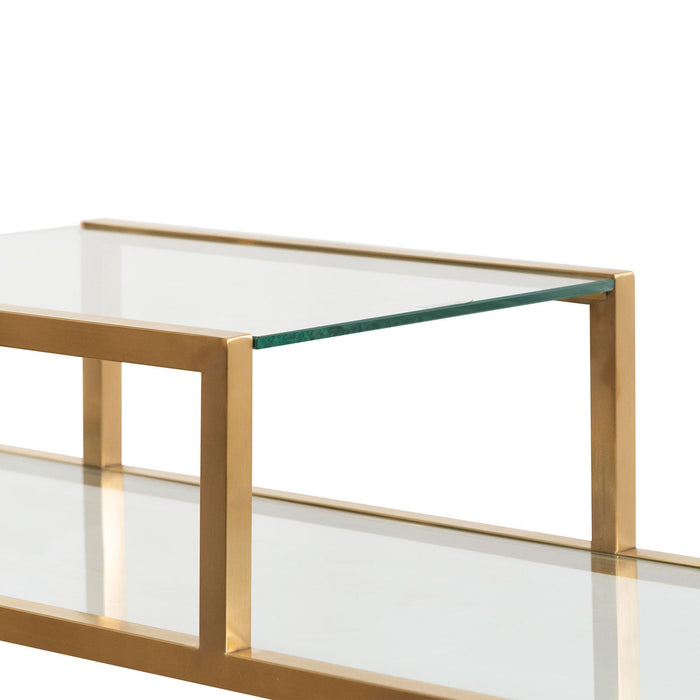 CDT6568-BS 1.4m Glass Shelving Unit - Brushed Gold Frame