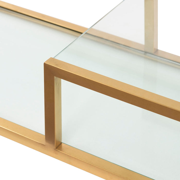 CDT6568-BS 1.4m Glass Shelving Unit - Brushed Gold Frame