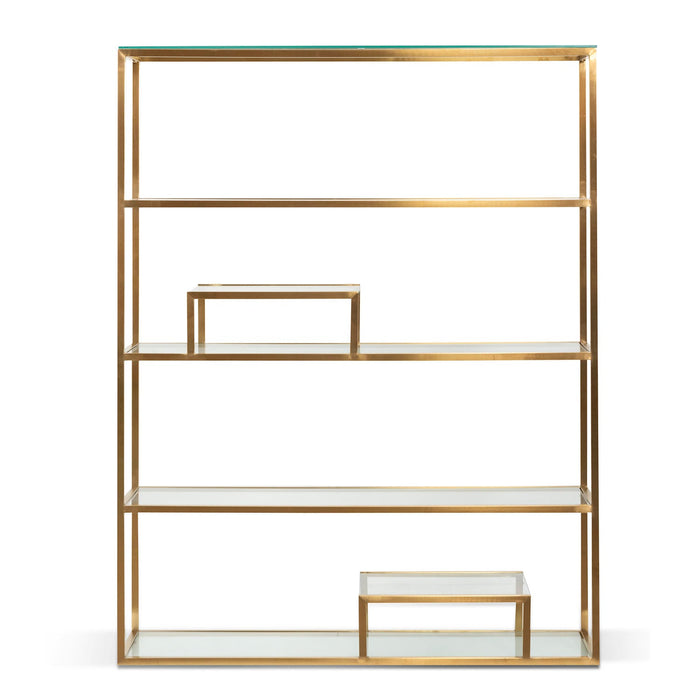 CDT6568-BS 1.4m Glass Shelving Unit - Brushed Gold Frame