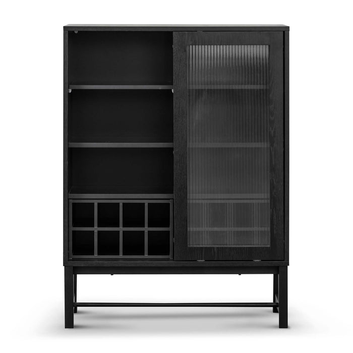 CDT6908-KD Black Bar Cabinet - Flute Glass Doors