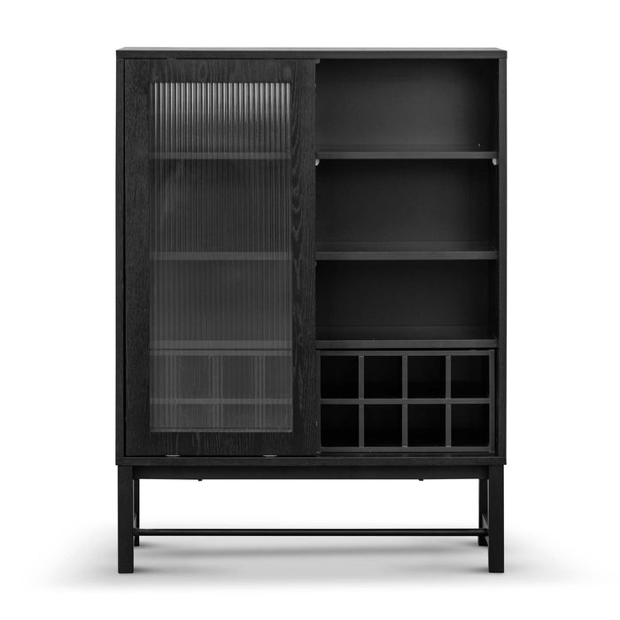 CDT6908-KD Black Bar Cabinet - Flute Glass Doors