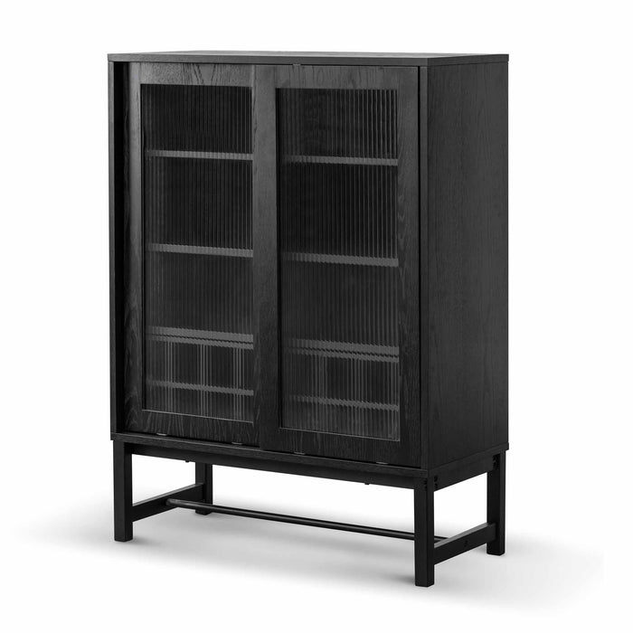 CDT6908-KD Black Bar Cabinet - Flute Glass Doors