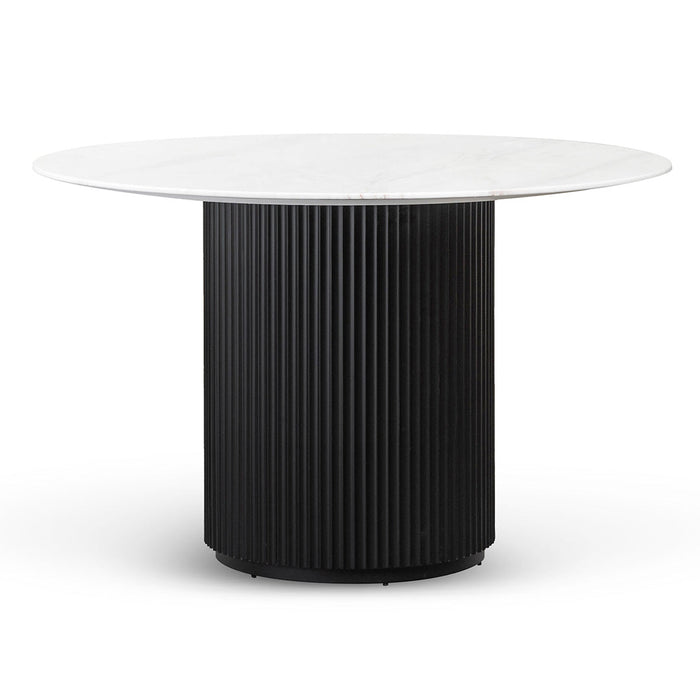 CDT8131-DW 1.2m Round White Marble Dining Table - Black