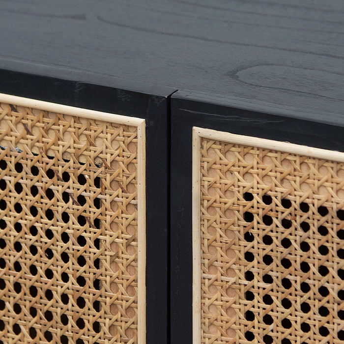 CDT8140-NI 1.45m ELM Black Side board - Natural Rattan Door