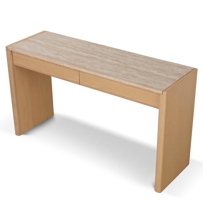 CDT8738-KK 1.4m Travertine Top Console Table - Creme Ash