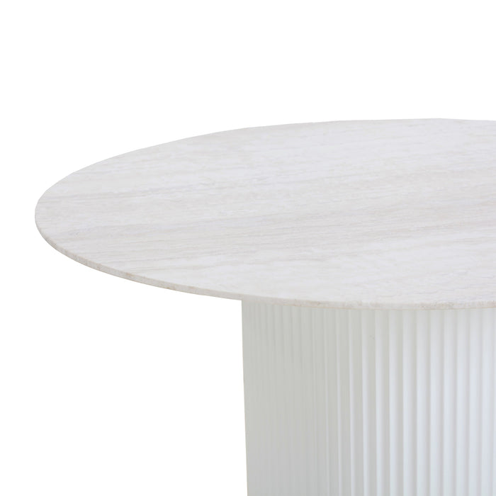 CDT8945-DW 1.2m Round Travertine Dining Table - White