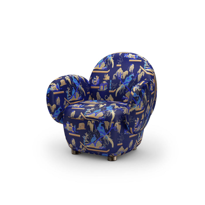 Dolce Armchair - Plush Blue Jacquard Fabric