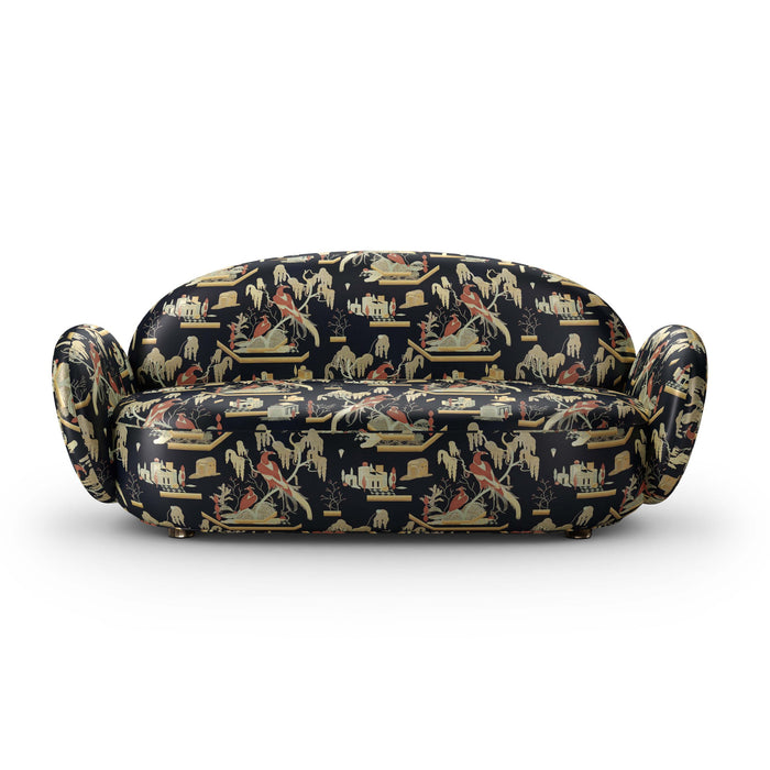 Dolce Sofa - Plush Black-Beige Jacquard Fabric