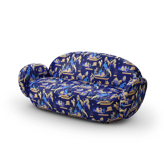 Dolce Sofa - Plush Blue Jacquard Fabric