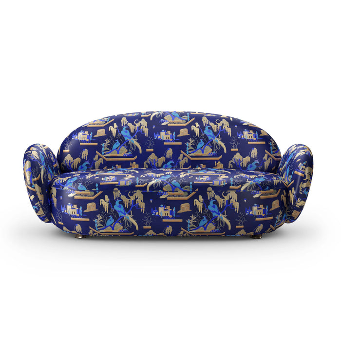 Dolce Sofa - Plush Blue Jacquard Fabric