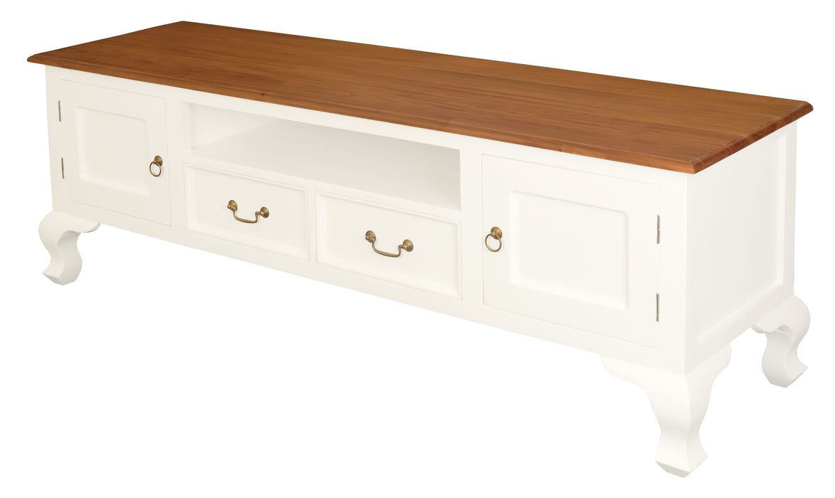 Queen Anne 2 Door 2 Drawer Entertainment Unit (White Caramel)
