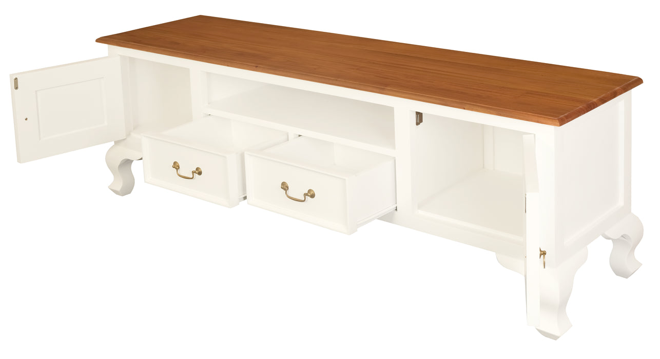 Queen Anne 2 Door 2 Drawer Entertainment Unit (White Caramel)