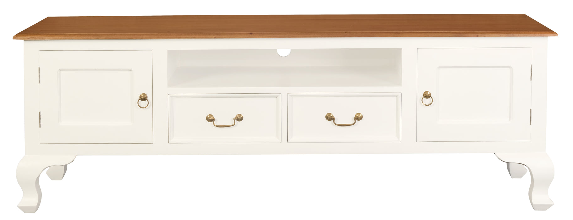 Queen Anne 2 Door 2 Drawer Entertainment Unit (White Caramel)