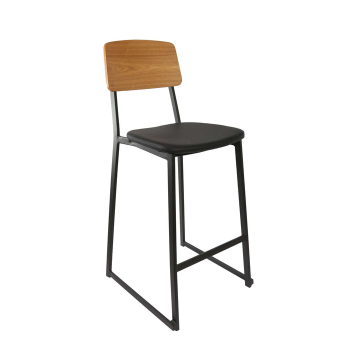 Durafurn Denver Barstool - Black Vinyl Seat & Natural Ply Backrest