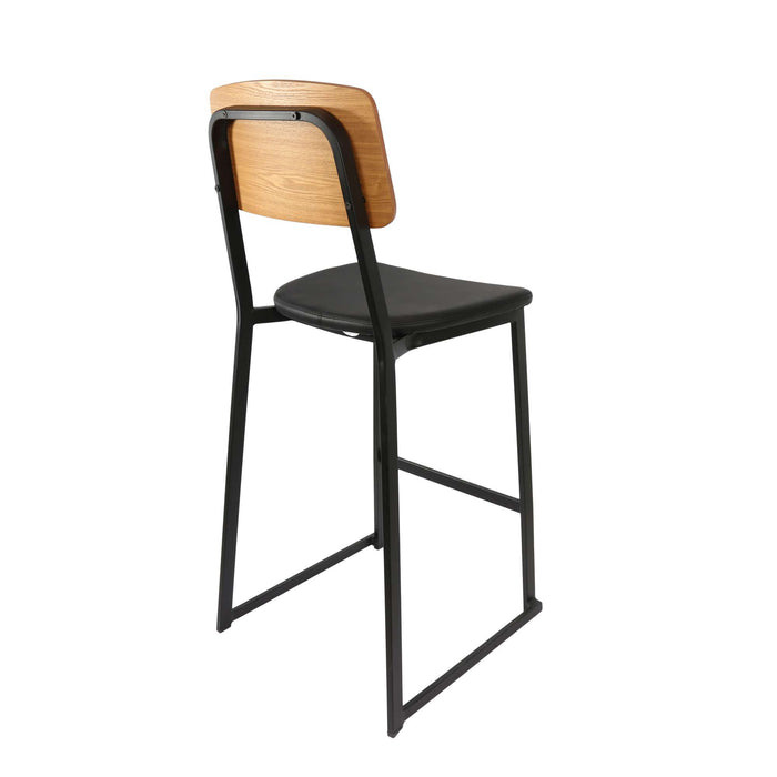 Durafurn Denver Barstool - Black Vinyl Seat & Natural Ply Backrest