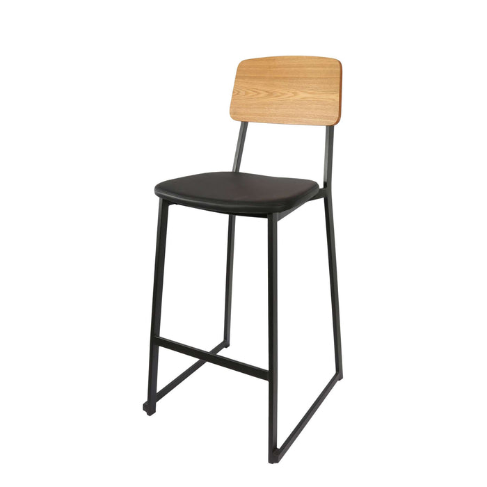 Durafurn Denver Barstool - Black Vinyl Seat & Natural Ply Backrest