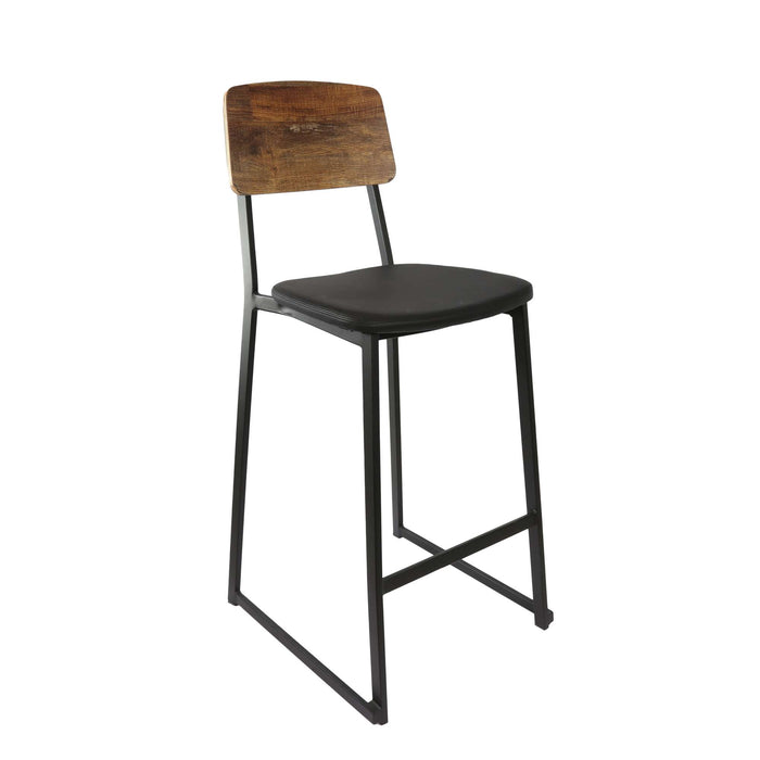 Durafurn Denver Barstool - Black Vinyl Seat & Rustic Wood Ply Backrest
