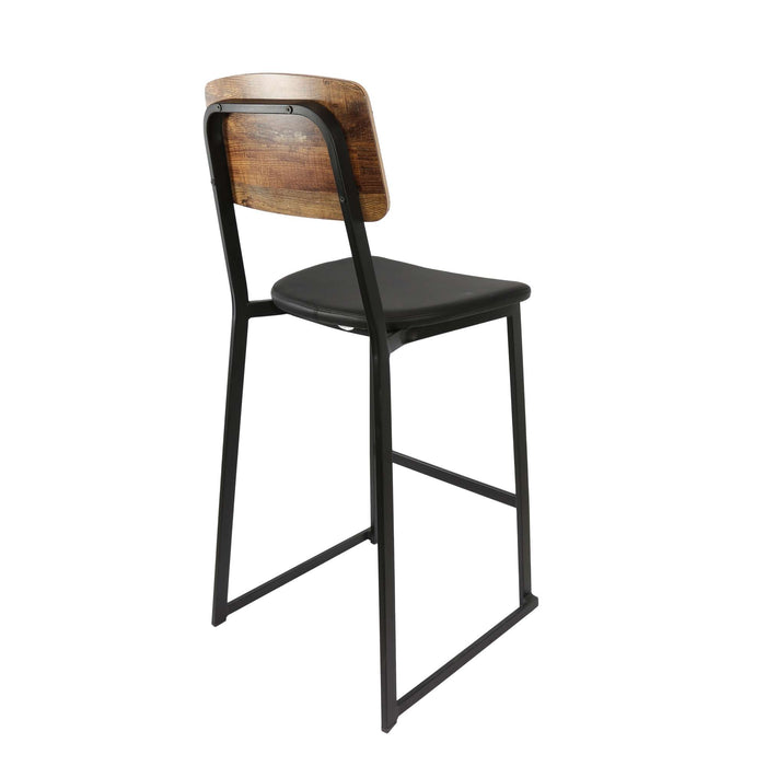 Durafurn Denver Barstool - Black Vinyl Seat & Rustic Wood Ply Backrest