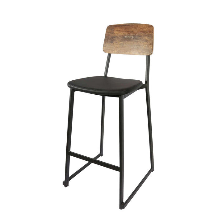 Durafurn Denver Barstool - Black Vinyl Seat & Rustic Wood Ply Backrest