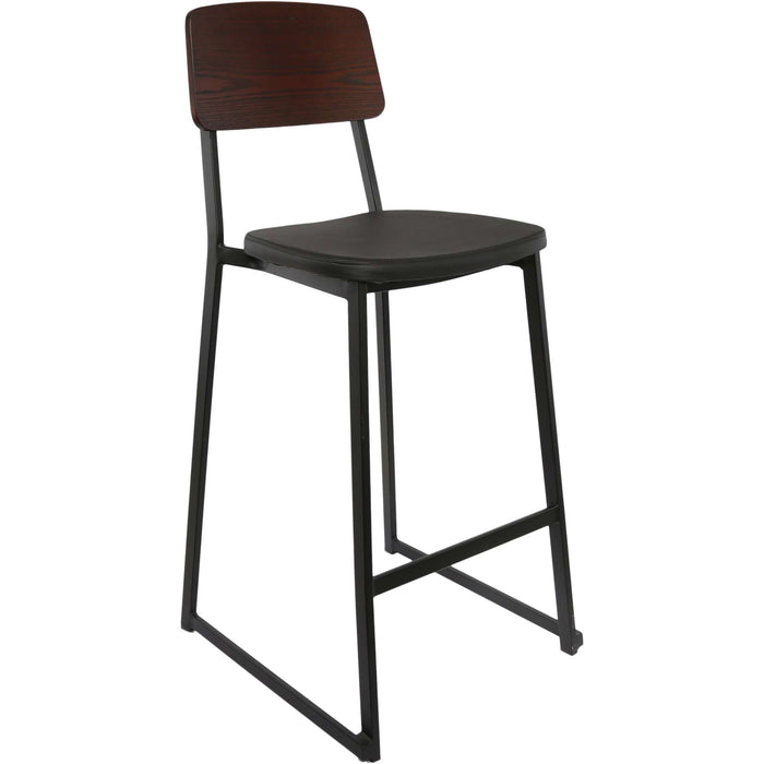 Durafurn Denver Barstool - Black Vinyl Seat & Dark Natural Ply Backrest