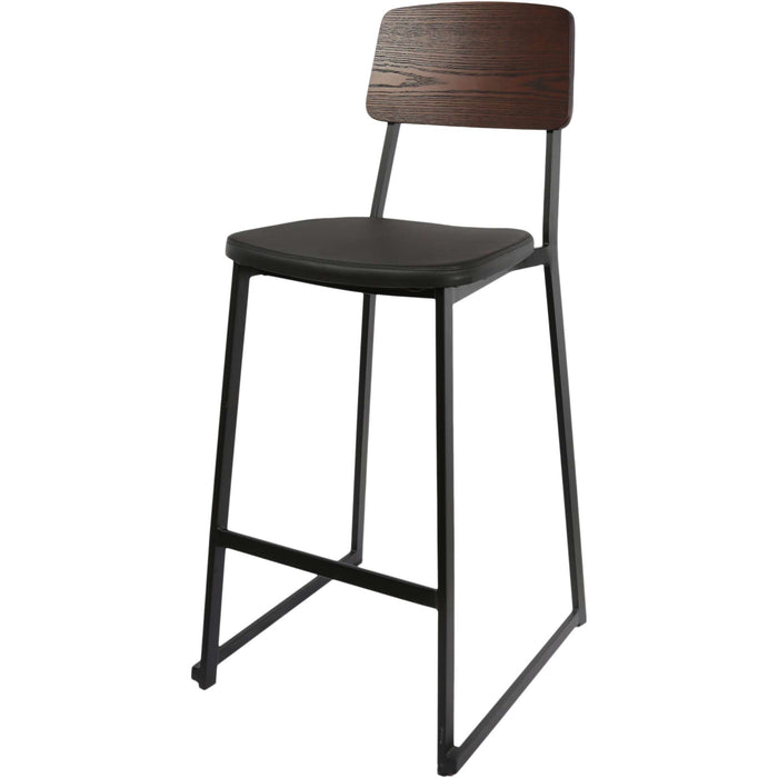 Durafurn Denver Barstool - Black Vinyl Seat & Dark Natural Ply Backrest