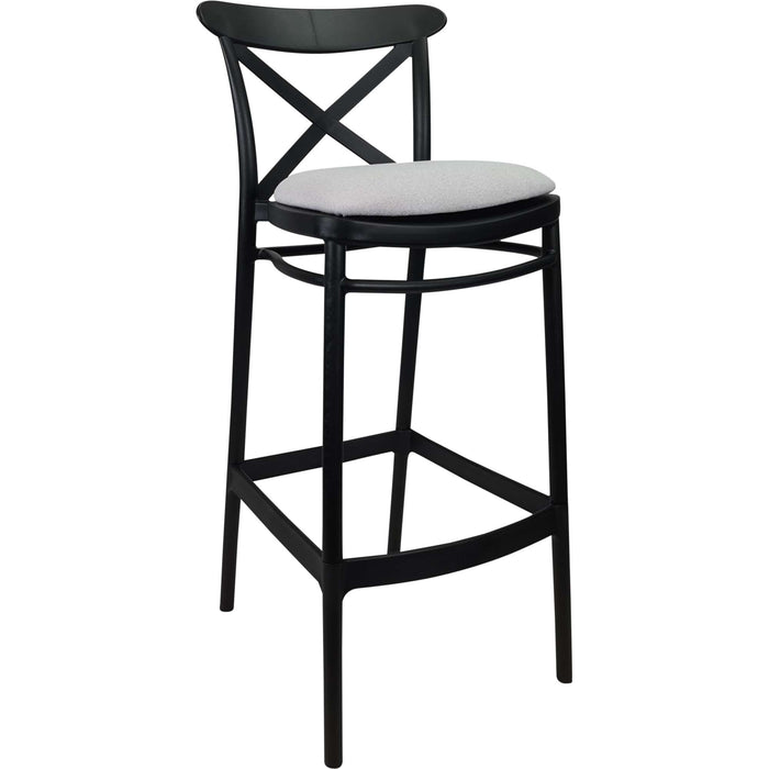 Siesta Cross Bar Stool 75cm (Dry Bar Height) - Black with Light Grey Fabric Cushion