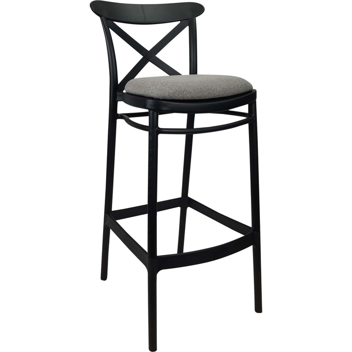 Siesta Cross Bar Stool 75cm (Dry Bar Height) - Black with Taupe Fabric Cushion