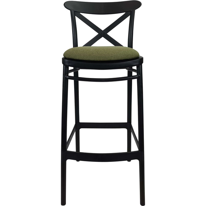 Siesta Cross Bar Stool 75cm (Dry Bar Height) - Black with Olive Green Fabric Cushion