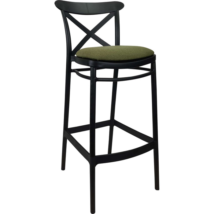 Siesta Cross Bar Stool 75cm (Dry Bar Height) - Black with Olive Green Fabric Cushion