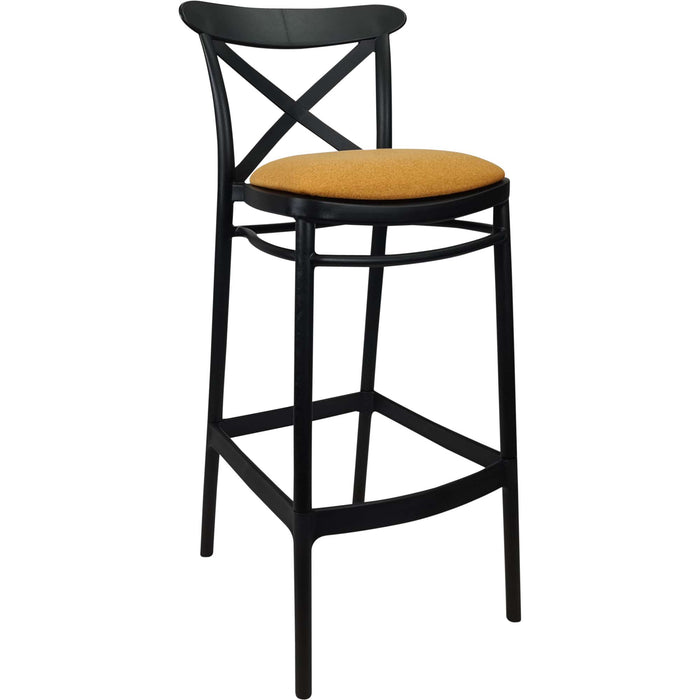Siesta Cross Bar Stool 75cm (Dry Bar Height) - Black with Orange Fabric Cushion