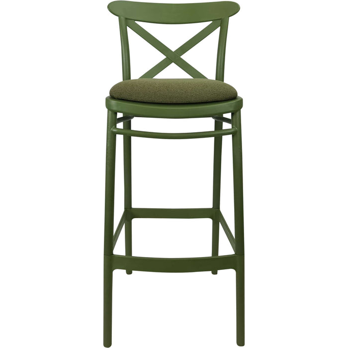 Siesta Cross Bar Stool 75cm (Dry Bar Height) - Olive Green with Olive Green Fabric Cushion