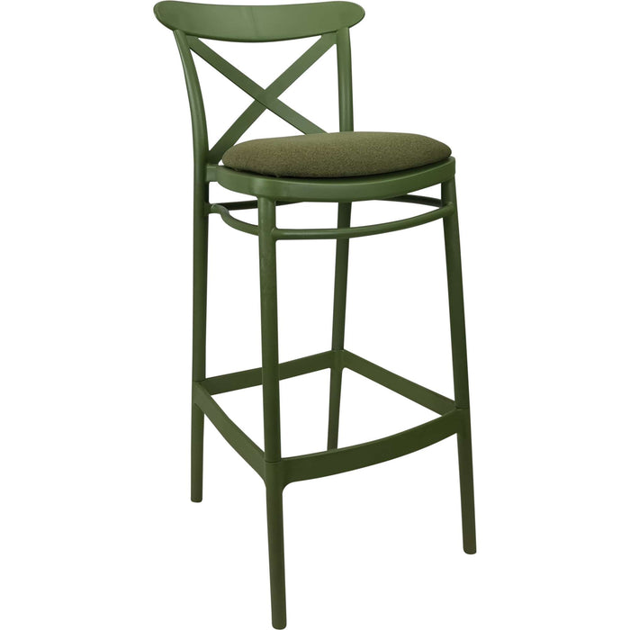 Siesta Cross Bar Stool 65cm (Counter Height) - Olive Green with Olive Green Fabric Cushion