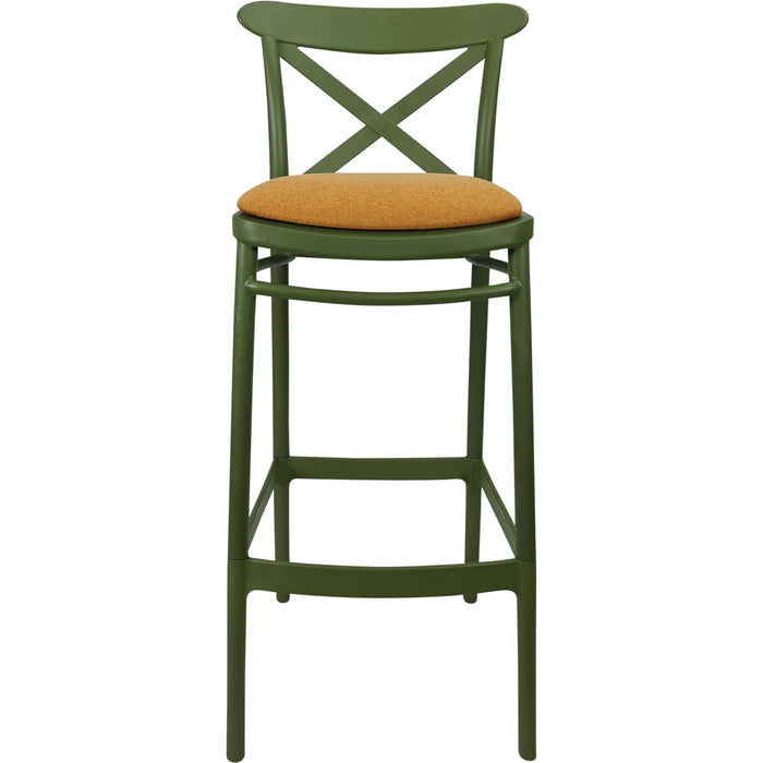 Siesta Cross Bar Stool 75cm (Dry Bar Height) - Olive Green with Orange Fabric Cushion