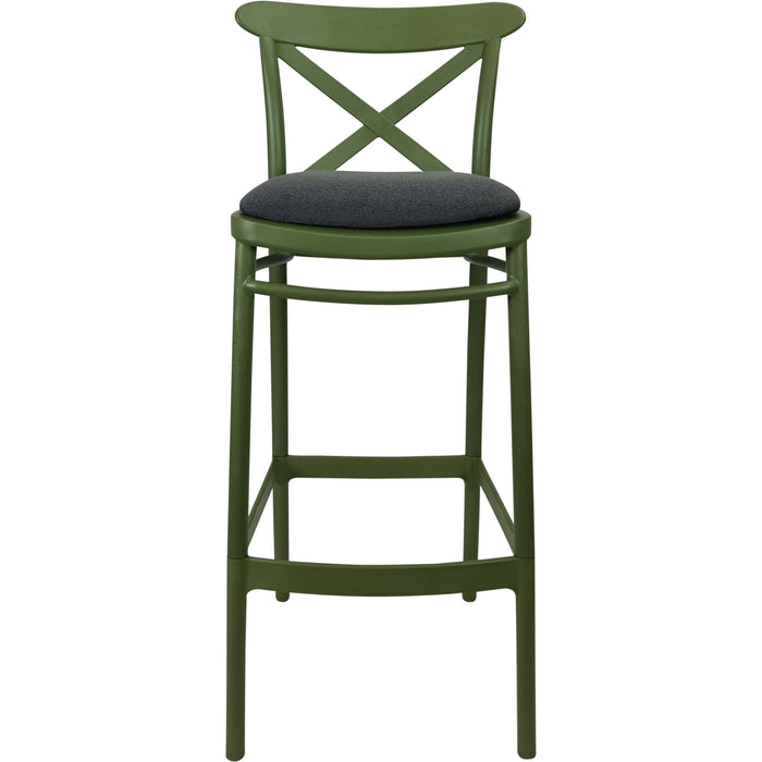 Siesta Cross Bar Stool 75cm (Dry Bar Height) - Olive Green with Anthracite Fabric Cushion