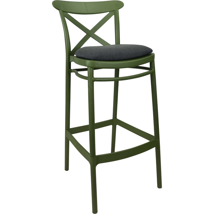 Siesta Cross Bar Stool 75cm (Dry Bar Height) - Olive Green with Anthracite Fabric Cushion