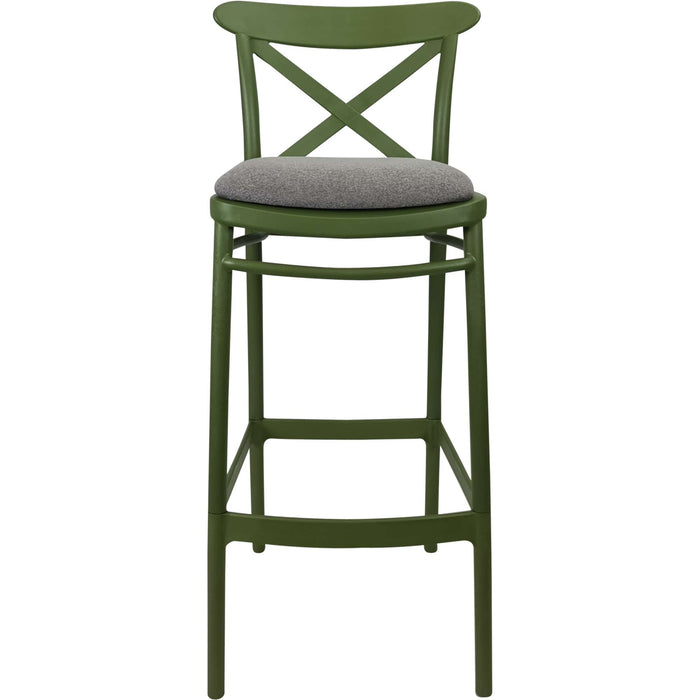 Siesta Cross Bar Stool 65cm (Counter Height) - Olive Green with Taupe Fabric Cushion