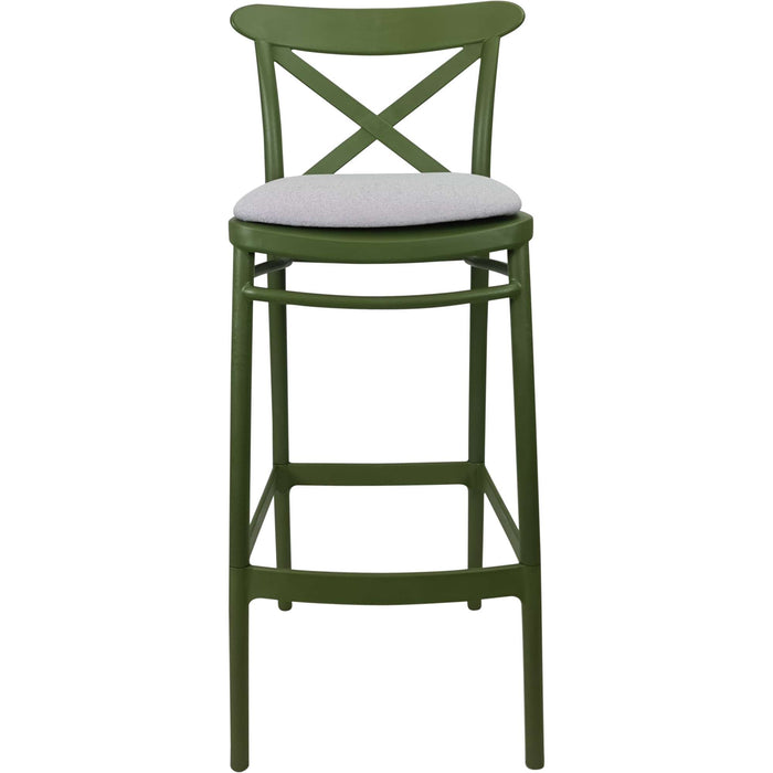 Siesta Cross Bar Stool 65cm (Counter Height) - Olive Green with Light Grey Fabric Cushion